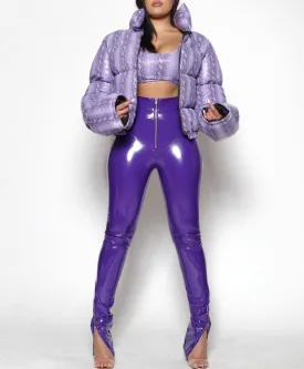 Purple Snake Print Padded Jacket