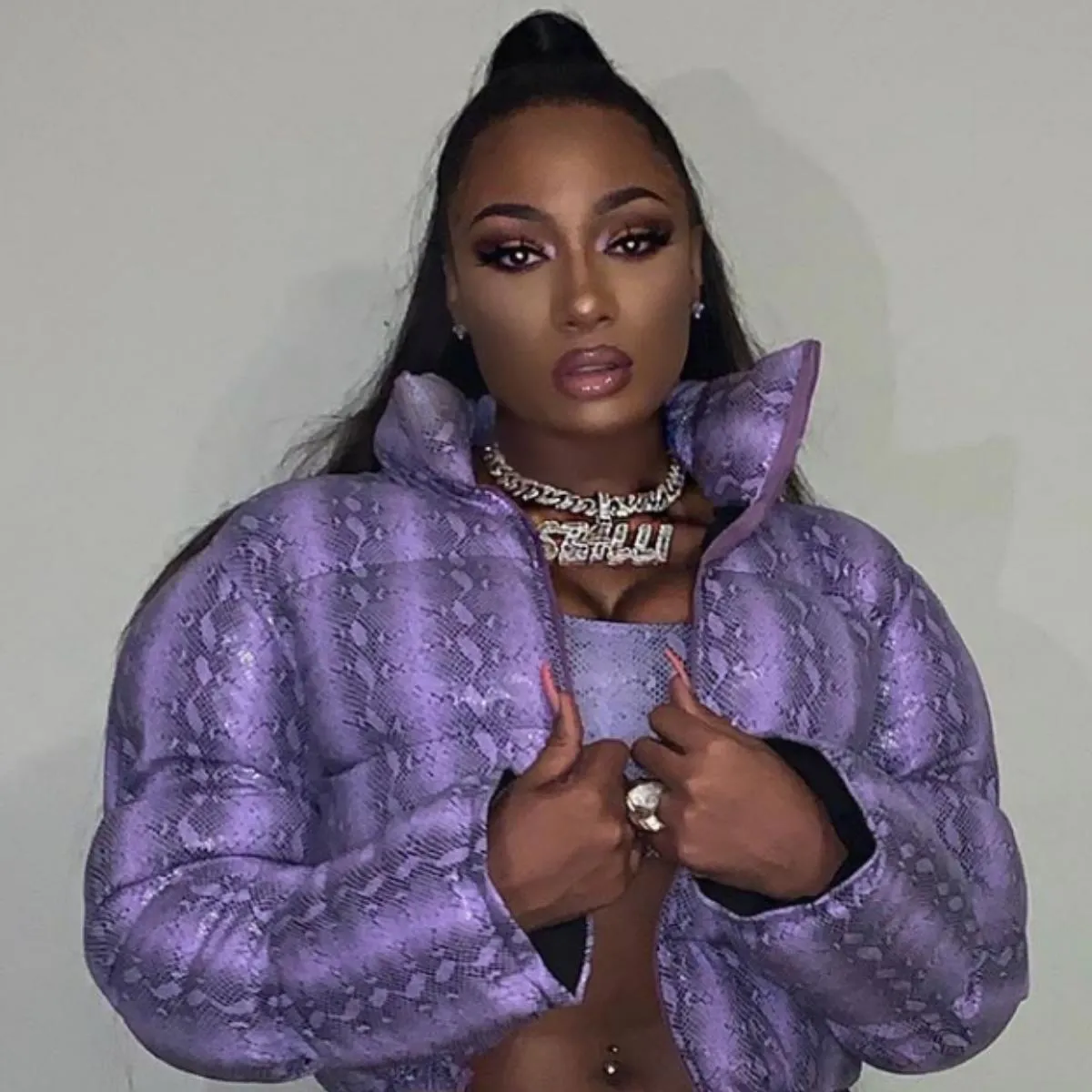 Purple Snake Print Padded Jacket