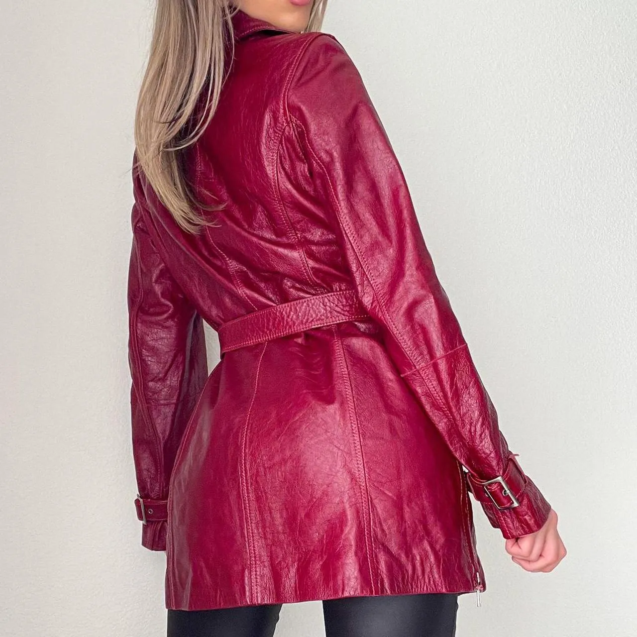 Red Leather Buckle Jacket