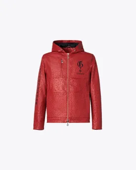 RED OSTRICH HOODED JACKET