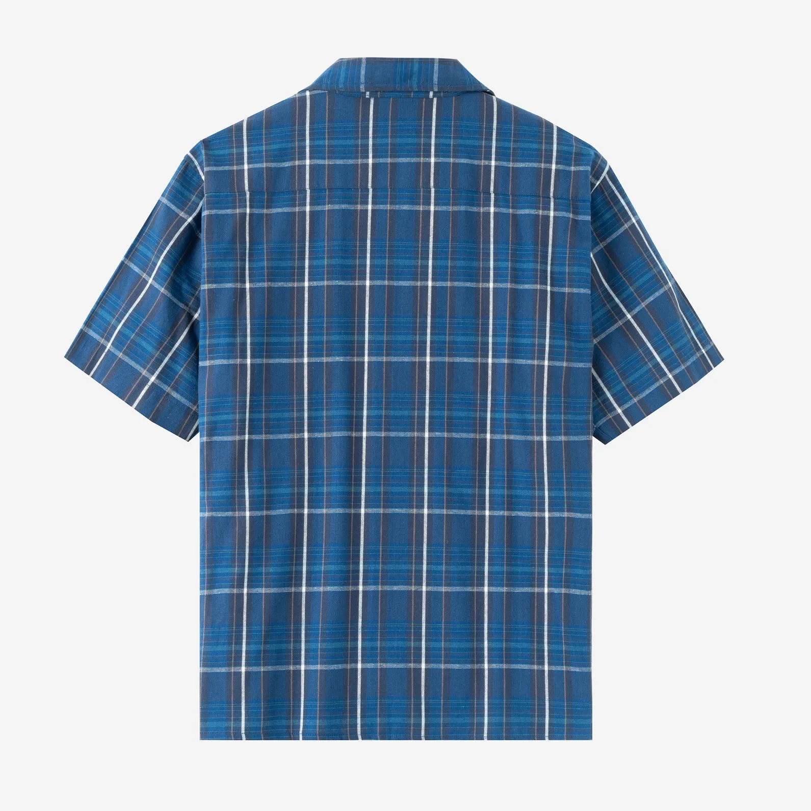 Summer Classic Camp Collar Short Sleeve Shirt - Blue Square
