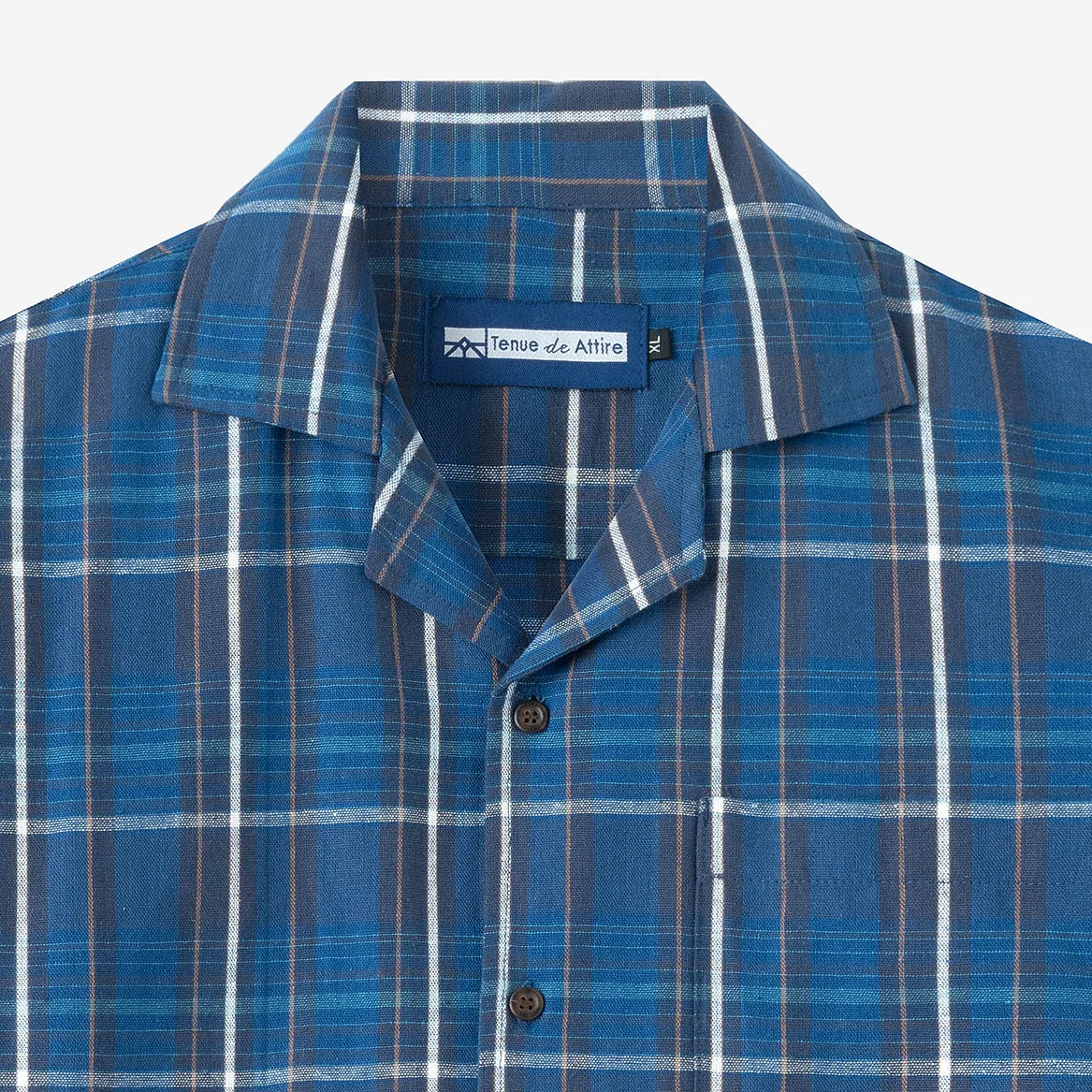 Summer Classic Camp Collar Short Sleeve Shirt - Blue Square