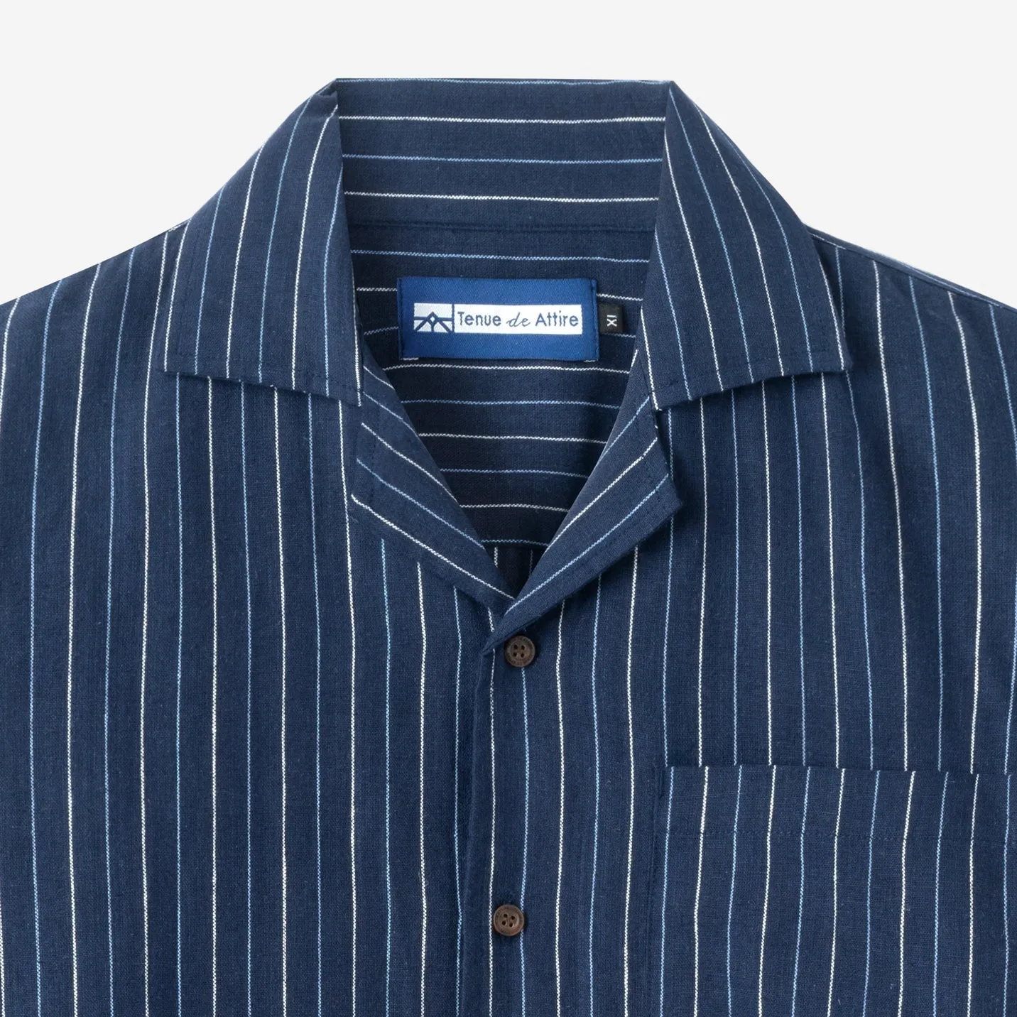 Summer Classic Camp Collar Short Sleeve Shirt - Navy Blue Stripes