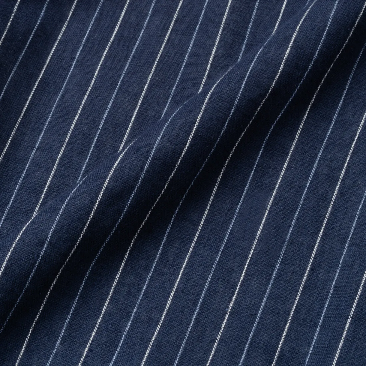 Summer Classic Camp Collar Short Sleeve Shirt - Navy Blue Stripes