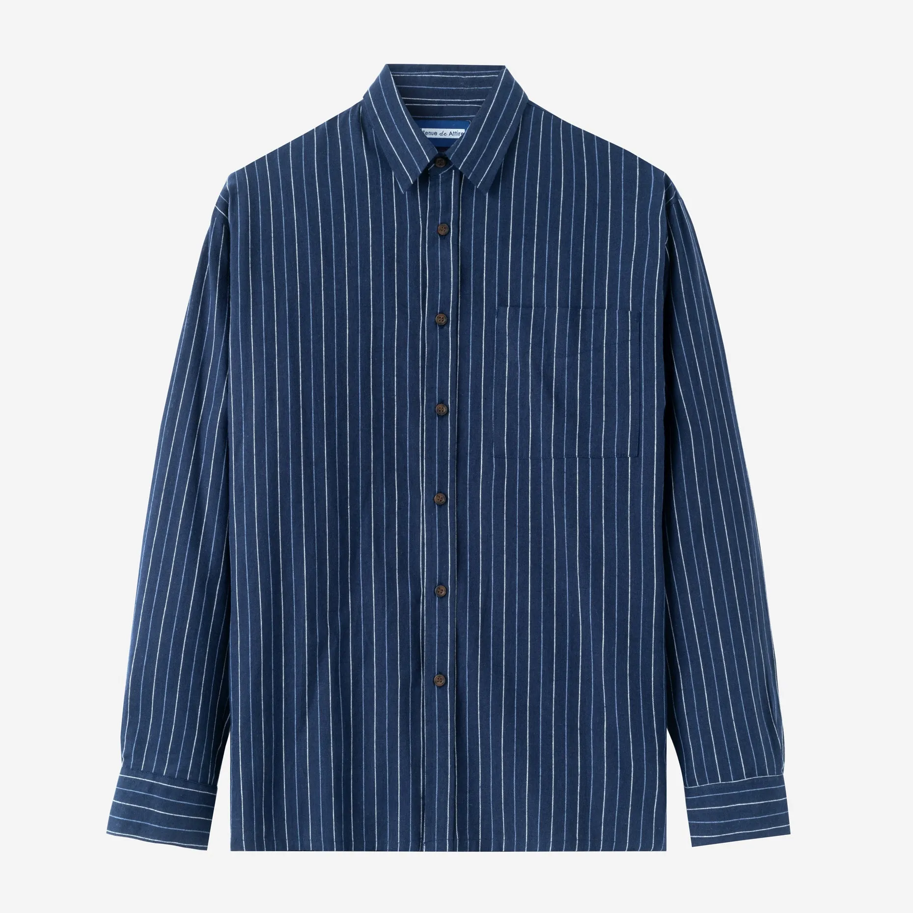 Summer Classic Long Sleeve Shirt - Navy Blue Stripes