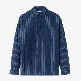 Summer Classic Long Sleeve Shirt - Navy Blue Stripes