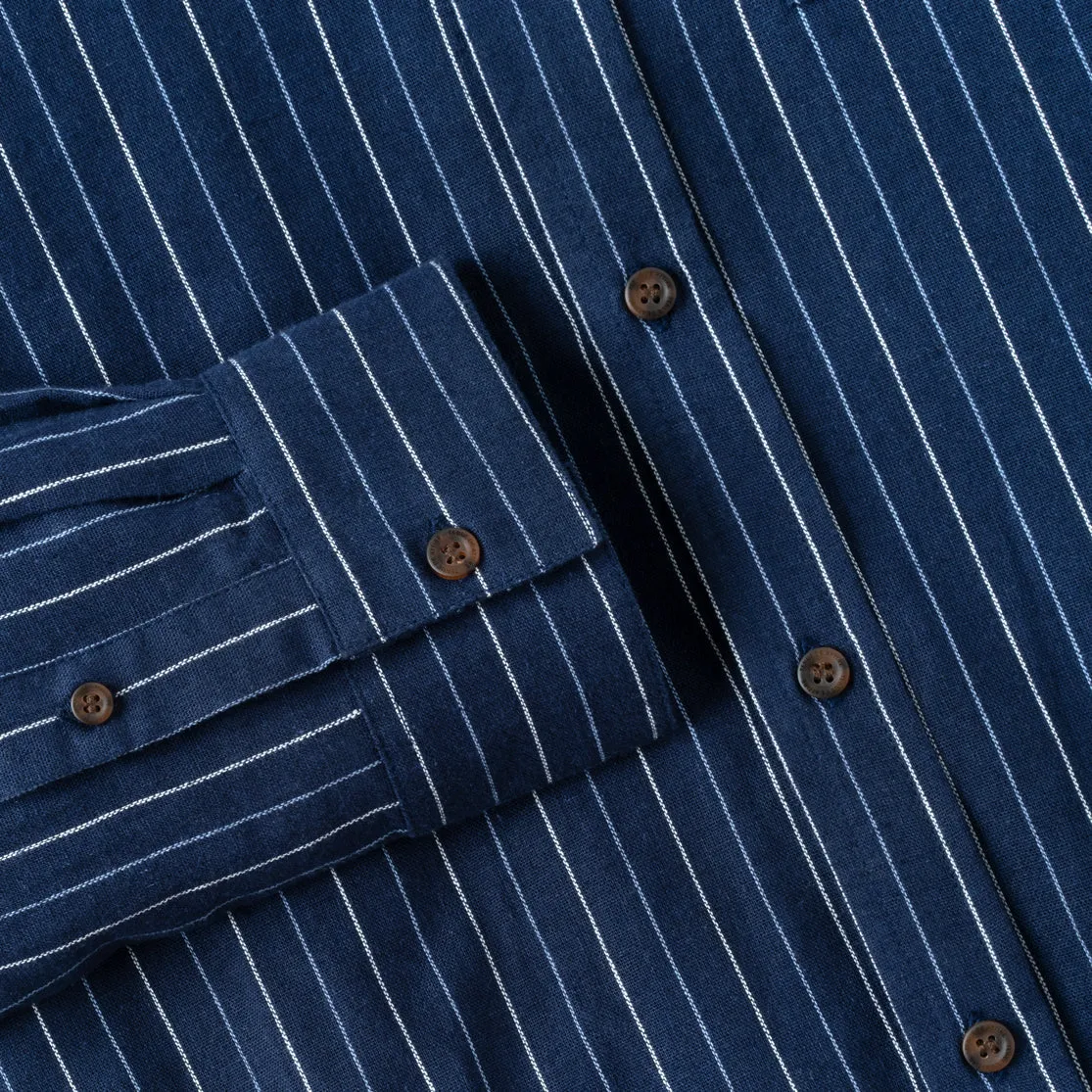 Summer Classic Long Sleeve Shirt - Navy Blue Stripes
