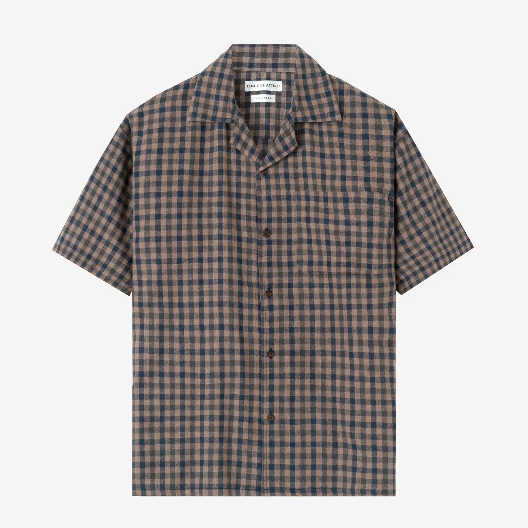 Sunny Vacation Short Sleeve Camp Collar Plaid Shirt - Navy Brown Squared