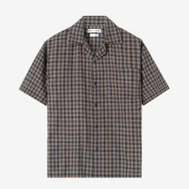 Sunny Vacation Short Sleeve Camp Collar Plaid Shirt - Navy Brown Squared