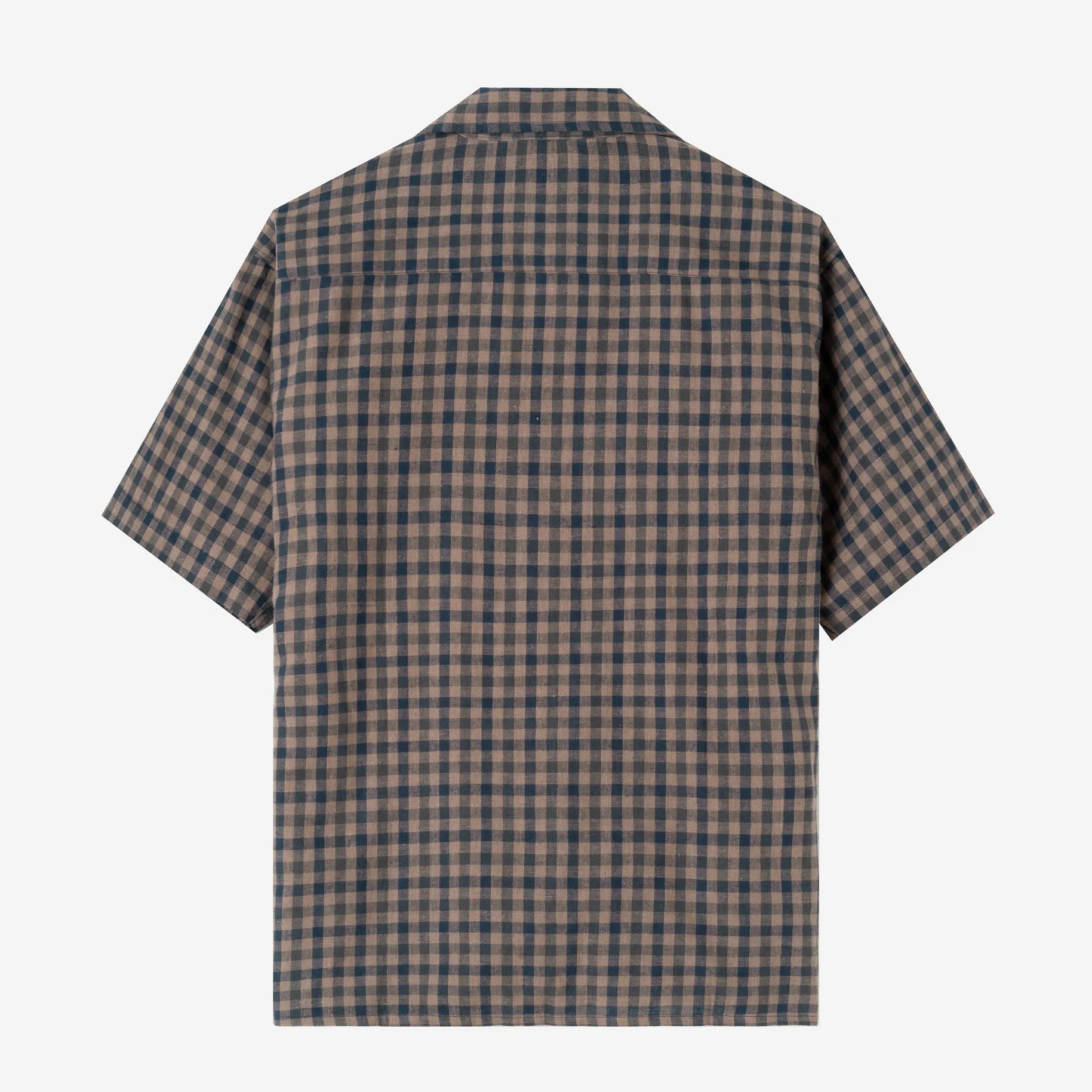 Sunny Vacation Short Sleeve Camp Collar Plaid Shirt - Navy Brown Squared