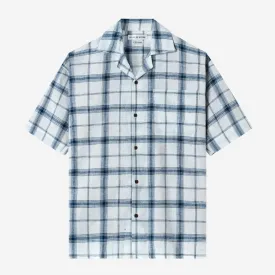 Sunny Vacation Short Sleeve Camp Collar Plaid Shirt - Navy White