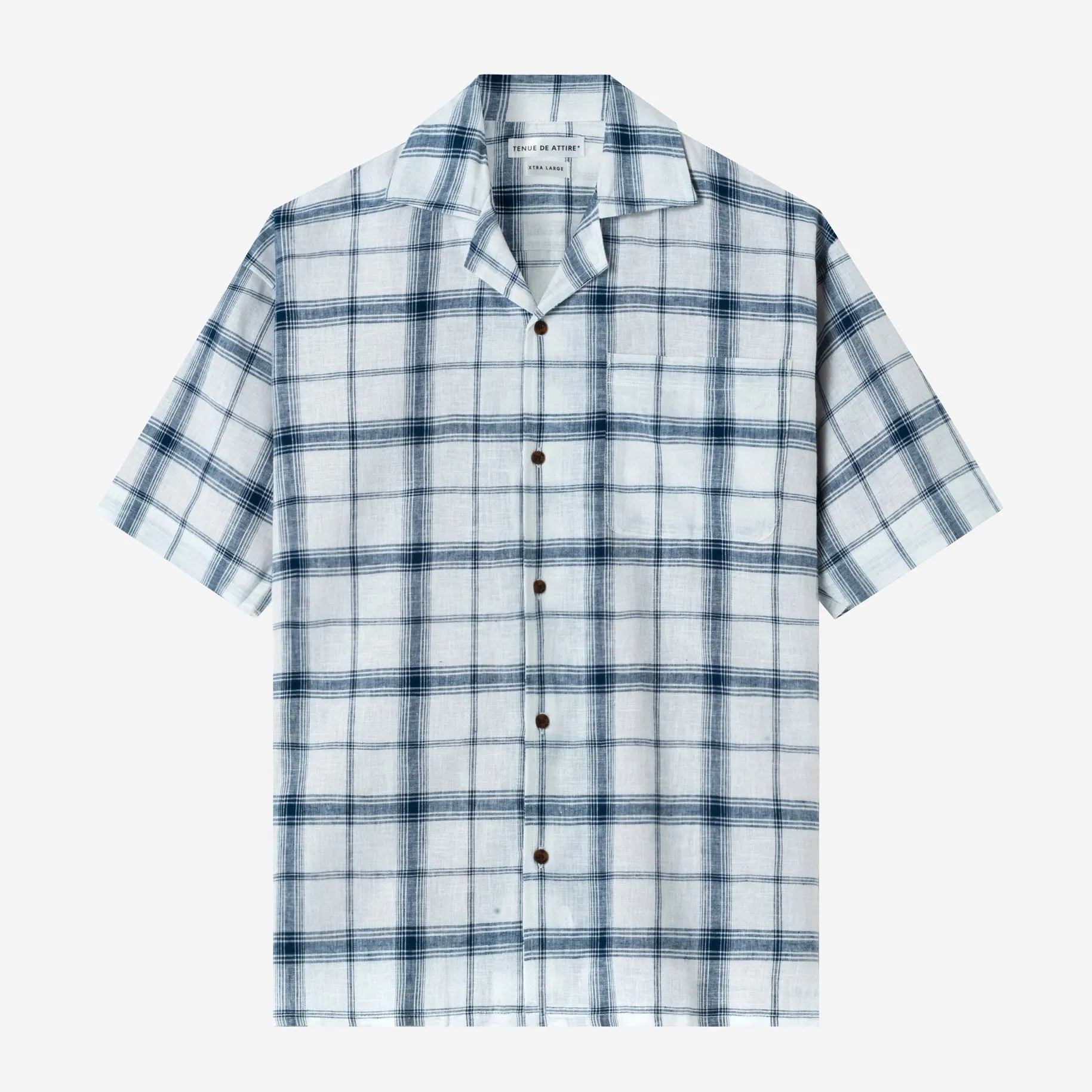 Sunny Vacation Short Sleeve Camp Collar Plaid Shirt - Navy White