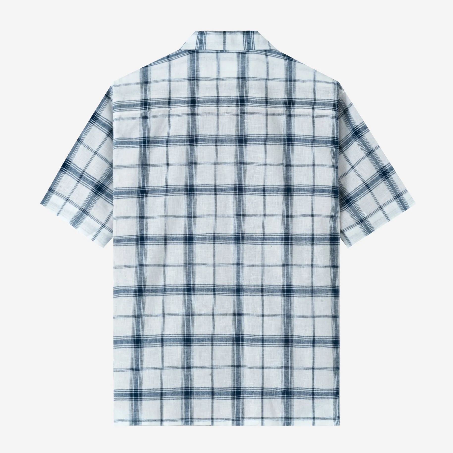 Sunny Vacation Short Sleeve Camp Collar Plaid Shirt - Navy White