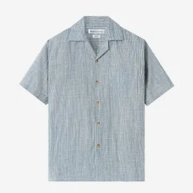 Sunny Vacation Short Sleeve Camp Collar Striped Shirt - Blue Mist