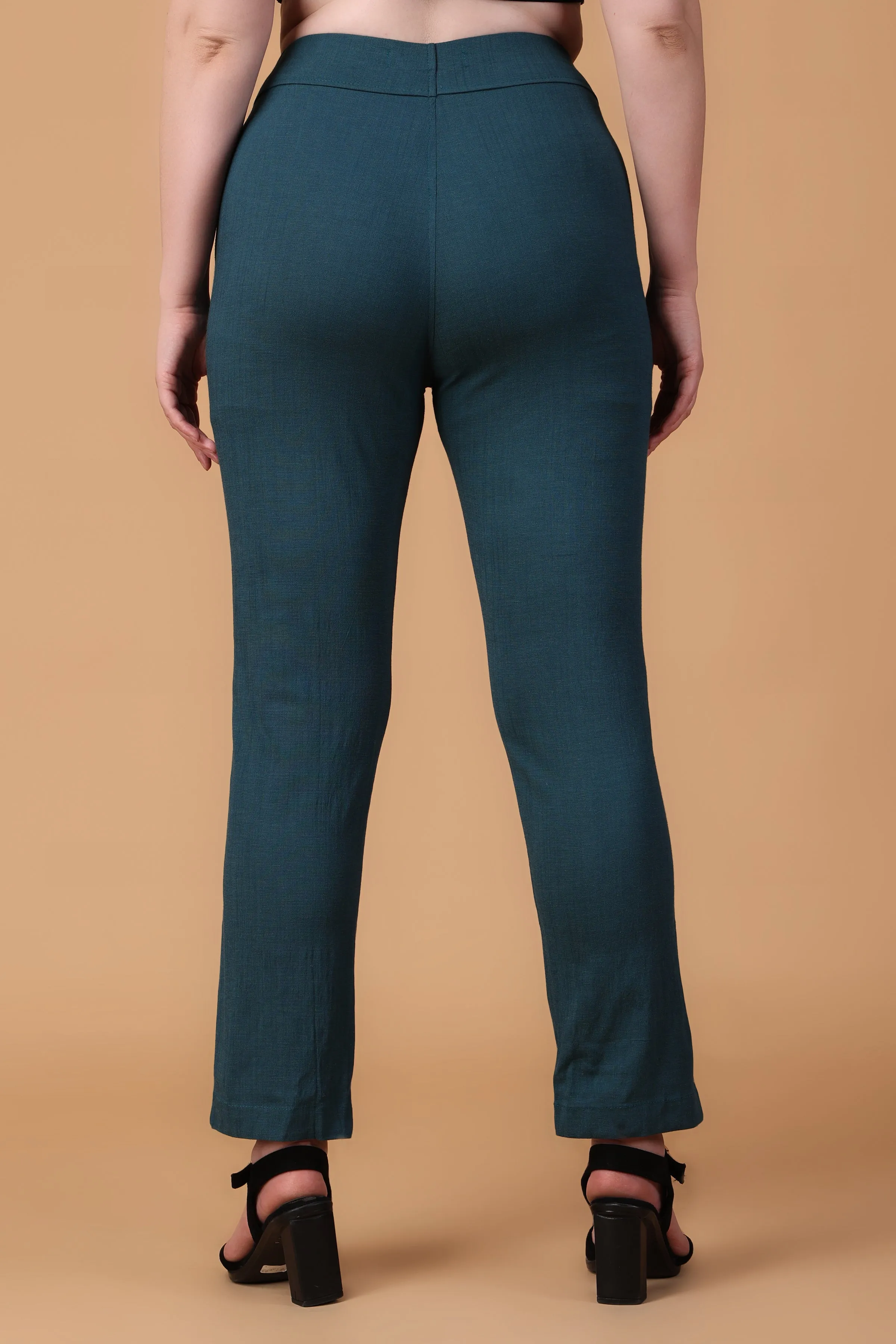 Teal Lycra Slub Pants