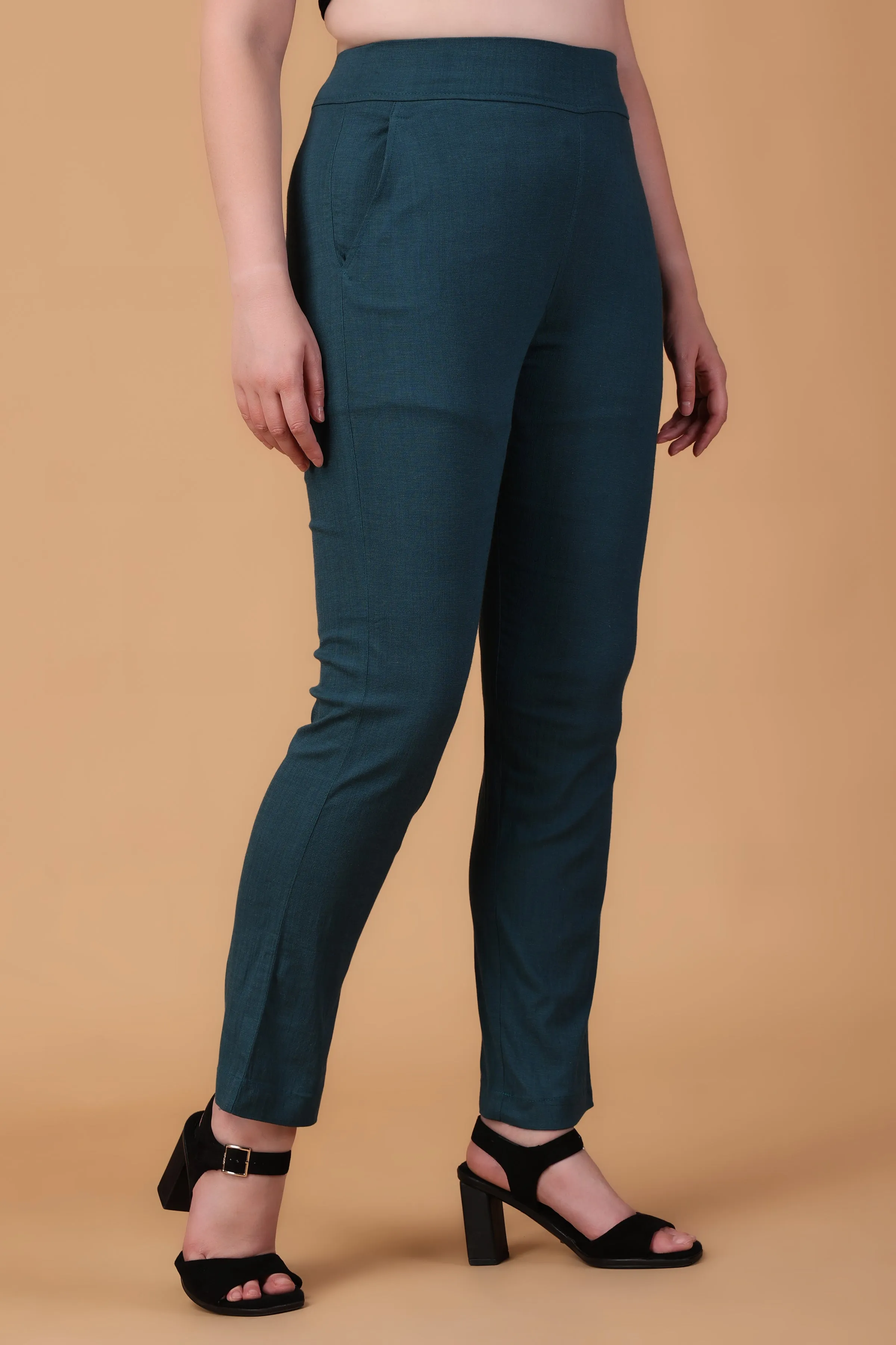 Teal Lycra Slub Pants