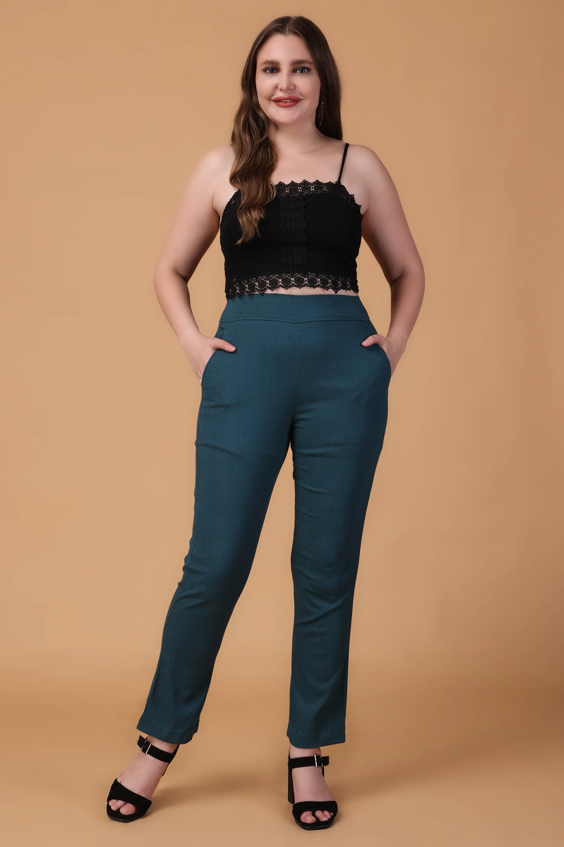 Teal Lycra Slub Pants