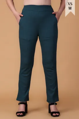 Teal Lycra Slub Pants
