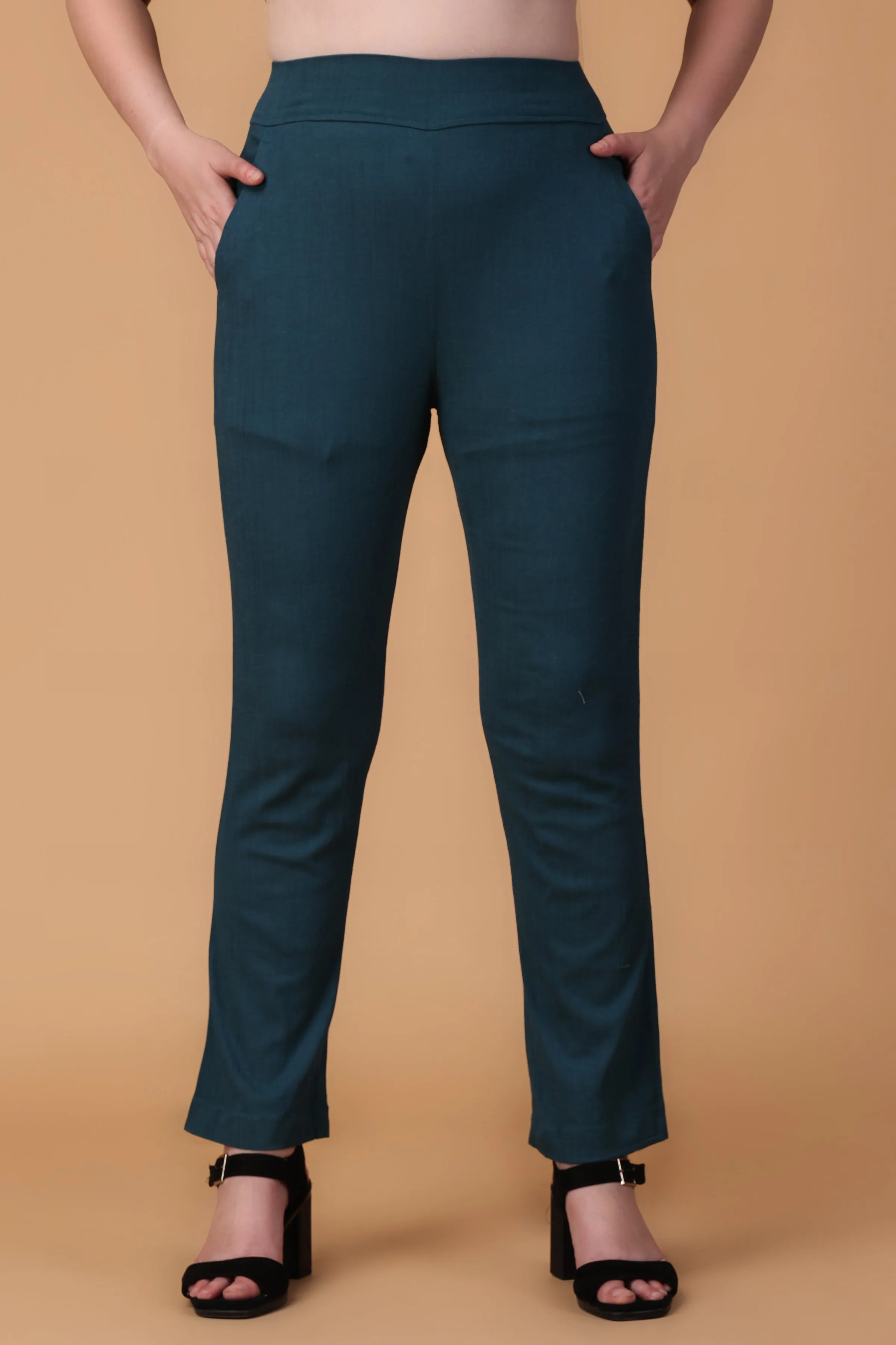 Teal Lycra Slub Pants