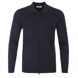 Thomas Maine Zip Thru Stretch Merino Cardigan in Navy