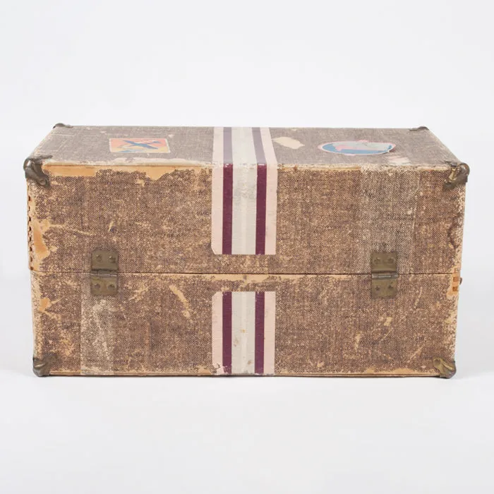 Vintage Doll Wardrobe Suitcase With Clothing Brown