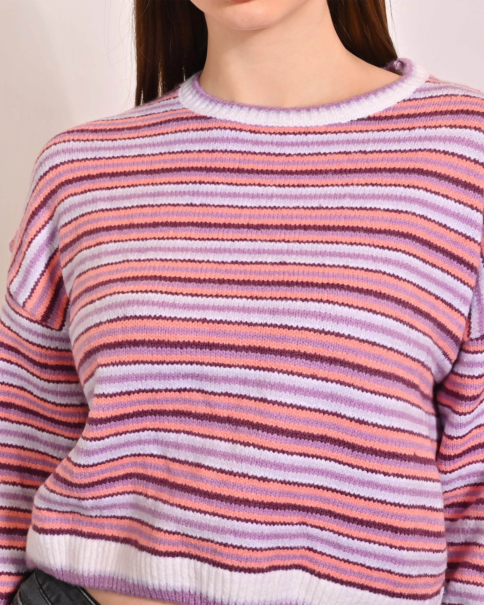 Women Striped Dropped Shoulder Sweater