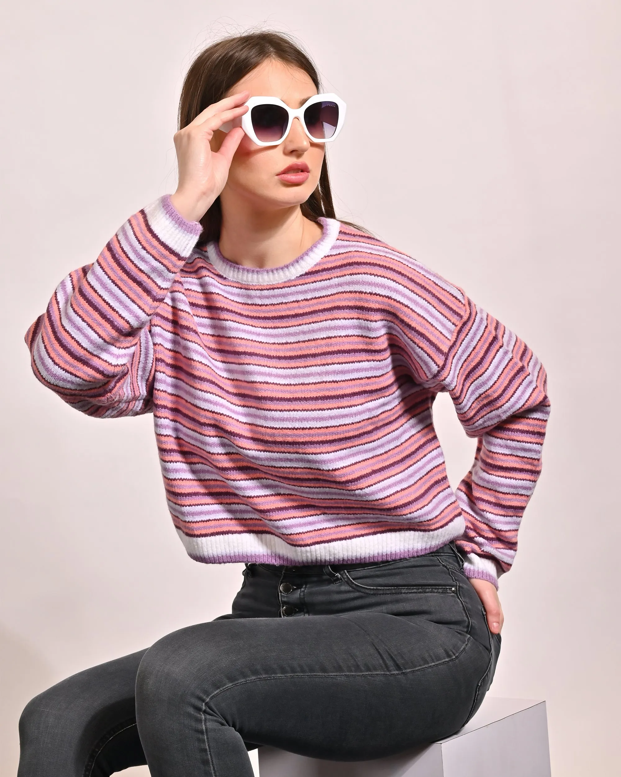 Women Striped Dropped Shoulder Sweater
