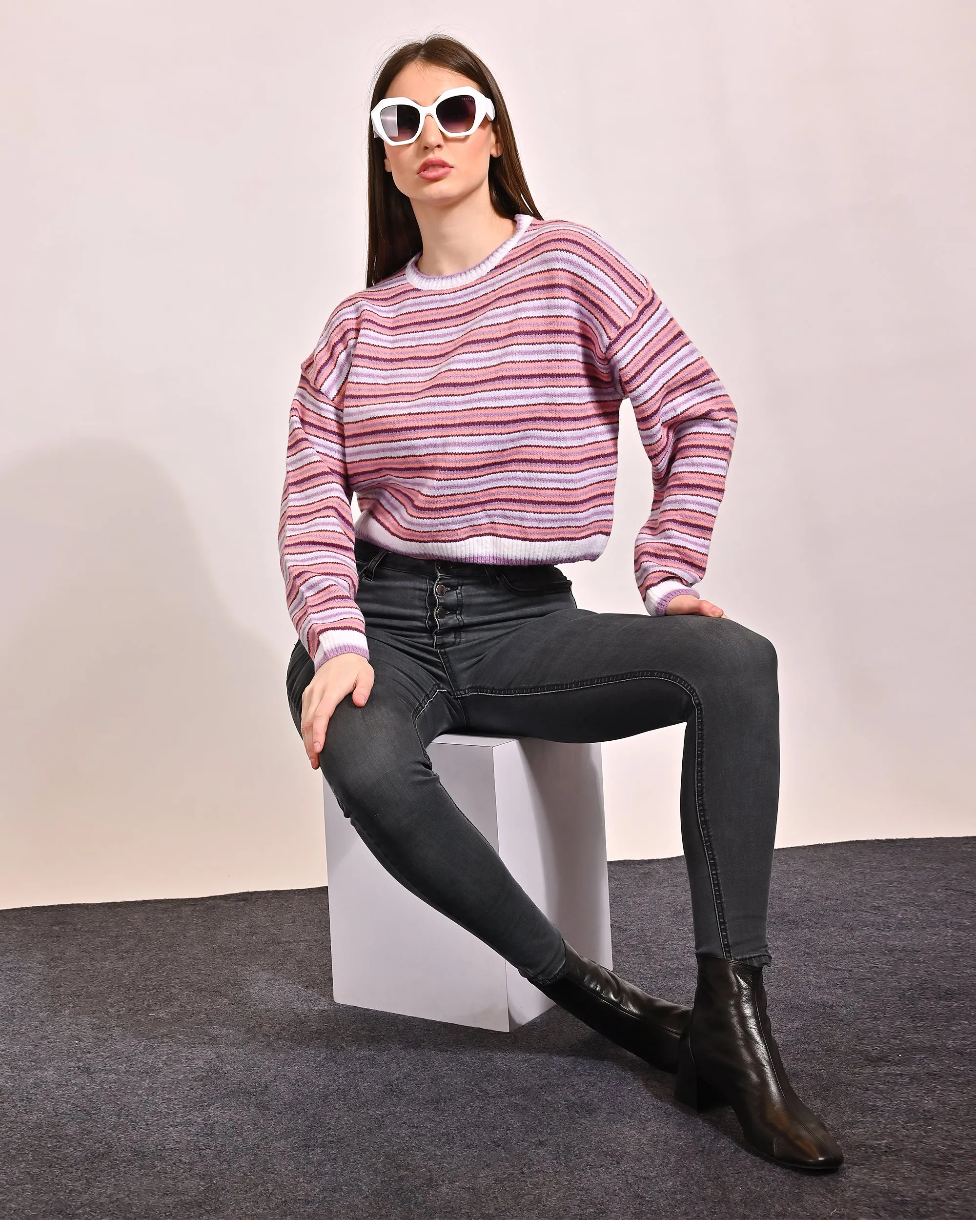 Women Striped Dropped Shoulder Sweater